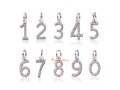 Bejeweled Silver Plated 0 to 9 Lucky Number Dangle Pendant Charm