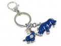 Bejeweled Blue Rhinoceros and Elephant Keychain