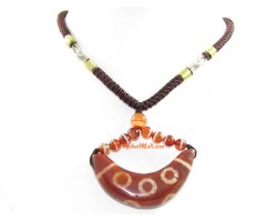 Tibetan 9 Eye Dzi Horn Pendant Necklace