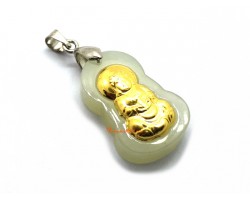 999 Pure Gold Kuan Yin Hetian Jade Pendant