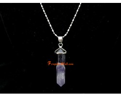 Amethyst Crystal Point Pendant with Stainless Steel Necklace (L)