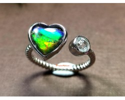 Ammolite Heart Adjustable Silver Ring