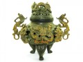 Antiqued Brass 9 Dragons Incense Burner (L)
