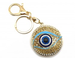 Blue Evil Eye Anti-Jealousy Golden Key Ring