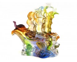 Colorful Liuli Glass Wealth Ship with Tortoise and Carp