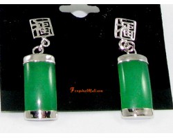 Green Jade Earrings with Fuk for Fortune Luck