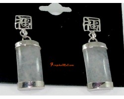 White Jade Earrings with Fuk for Fortune Luck