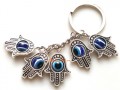 Five Hamsa Blue Evil Eyes Bead Keychain