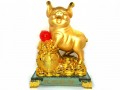 Golden Good Fortune Pig with Wealth Bag (L)
