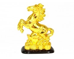 Golden Horse with Gold Ingot on Wood Base
