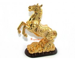 Feng Shui Golden Horse on Bed of Coins (L)