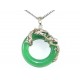 Green Jade Ring Pendant with Silver Dragon or Success