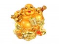 Golden Laughing Buddha with Money Bag and Fan