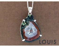 Natural Agate Geode Silver Pendant