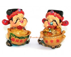 Pair of Cute Gods of Wealth with Gold Ingot and Wealth Pot