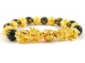 Pair of Golden Pi Yao with Om Mani Beads Bracelet (10mm)