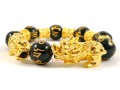 Pair of Golden Pi Yao with Om Mani Beads Bracelet (14mm)