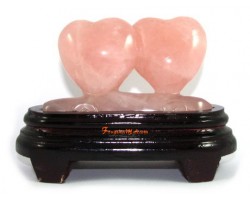 Pair of Rose Quartz Hearts on Stand