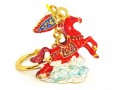 Red Flying Windhorse with Dragon Flag Keychain