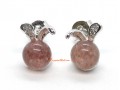 Strawberry Quartz with Rabbit Ears Silver Earring