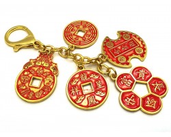 Success and Wealth 5 Amulet Coins Keychain