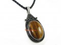 Oval Tiger's Eye Pendant Necklace in Zinc Alloy Setting