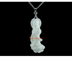 White Coral Goddess Kuan Yin Pendant