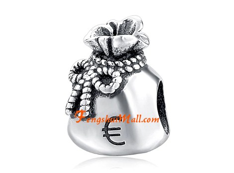 Silver Plated Money Dollar Sign Charm fits European Charm Bracelets Gift Bag
