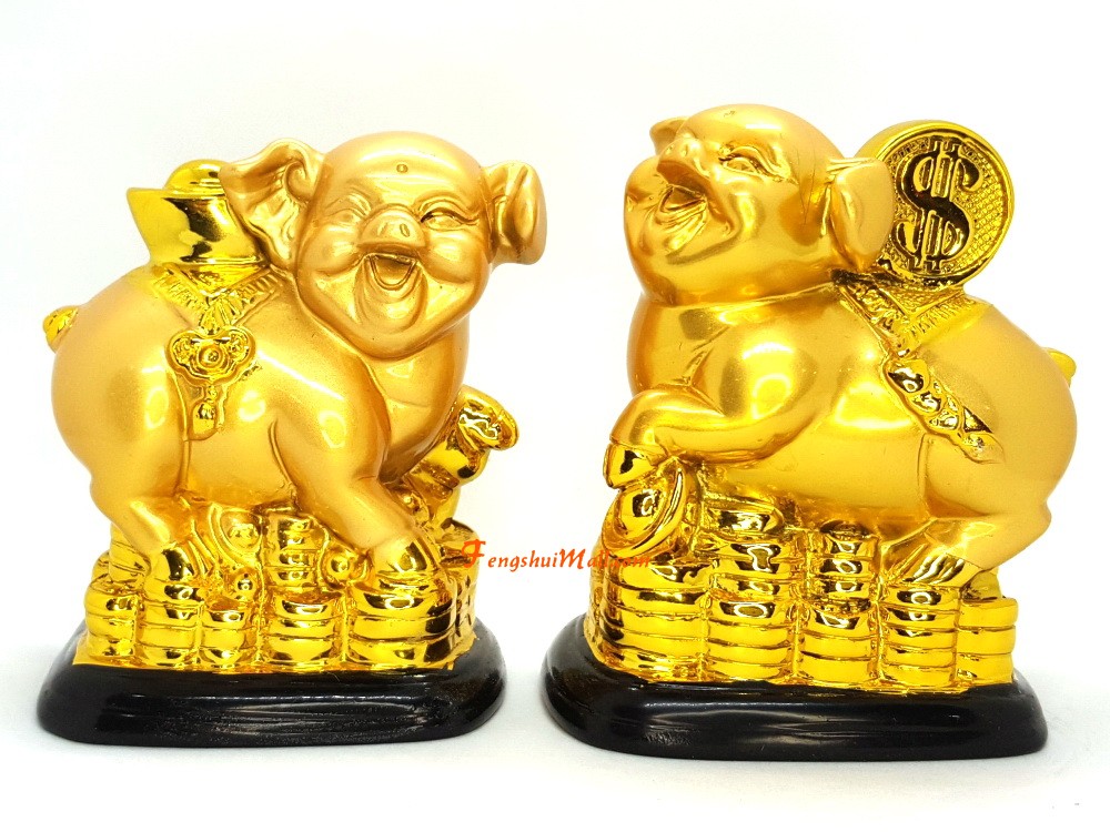 Chinese New Year Zodiac NOS Lucky Golden Pig Statue 