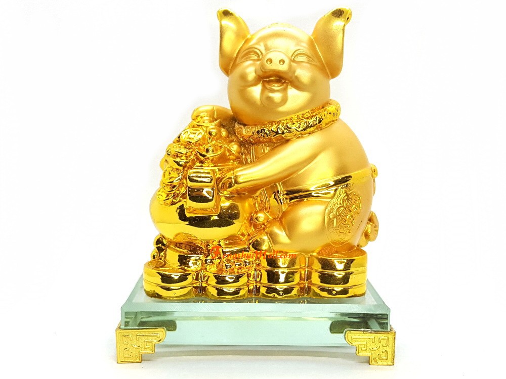 Feng Shui Golden Pig Statue Holding RuYi for Chinese Lunar Year of Pig 
